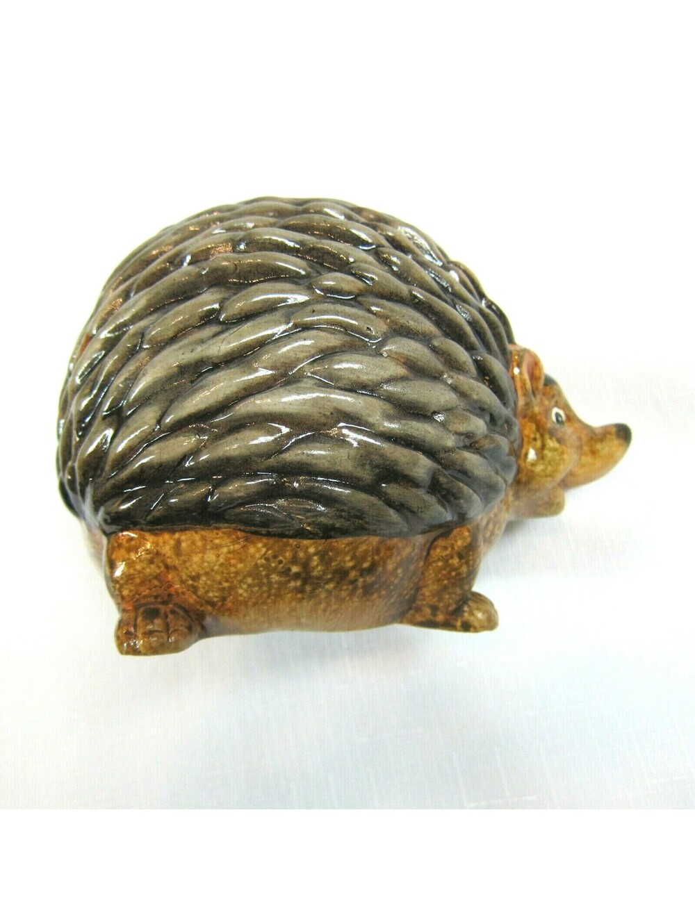 Vintage Glazed Brown Pottery Hedgehog Figure 6 inch Footed Animal Art Pottery